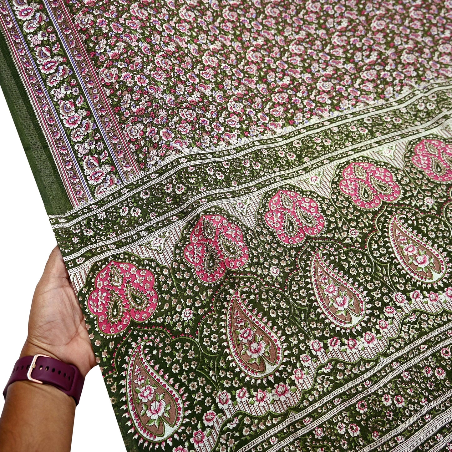 Indian Vintage Sari Green Printed Pure Cotton Sarees Fabric Floral 5Yd Sarong Wrap Boho Fabric Kimono Dress making Crafting