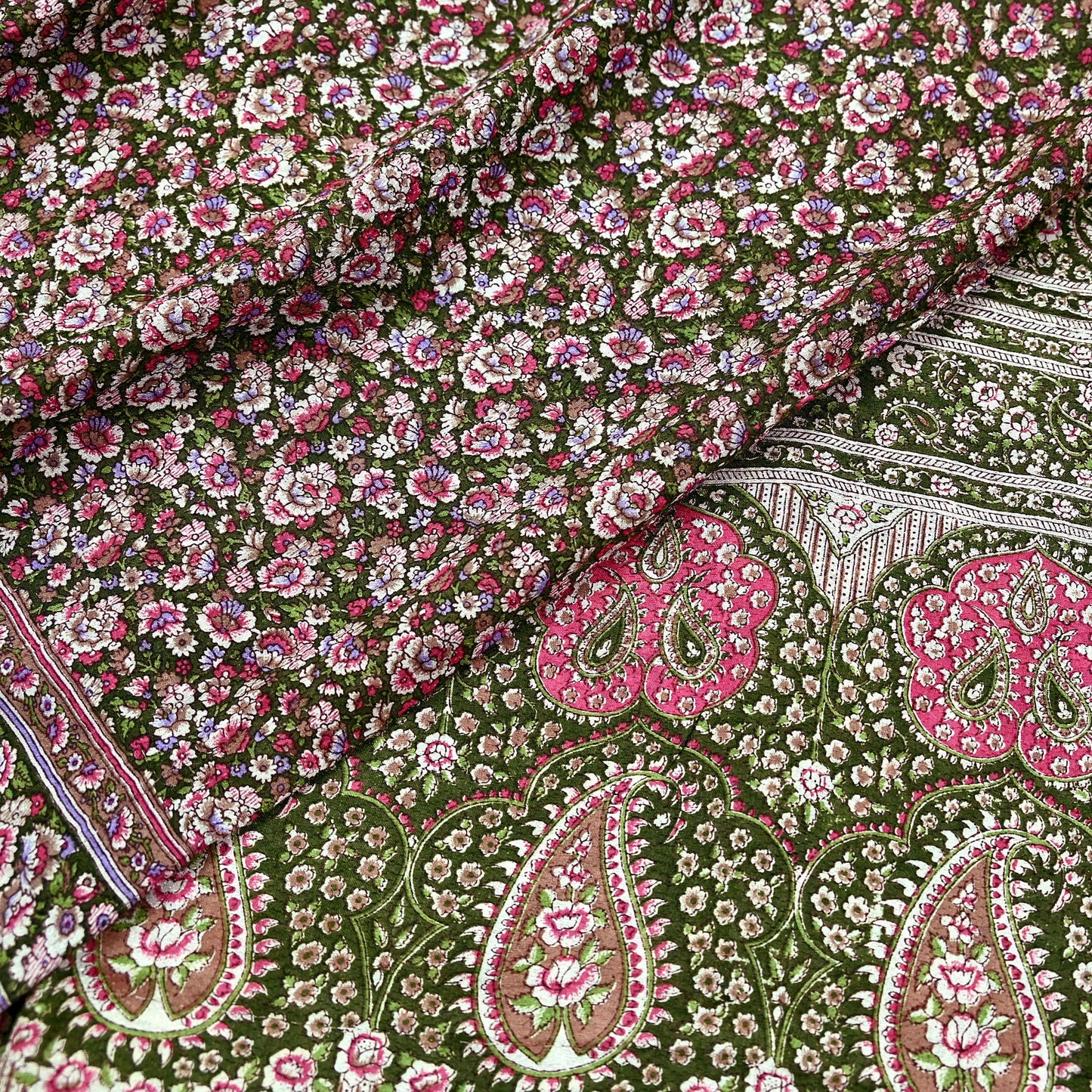 Indian Vintage Sari Green Printed Pure Cotton Sarees Fabric Floral 5Yd Sarong Wrap Boho Fabric Kimono Dress making Crafting