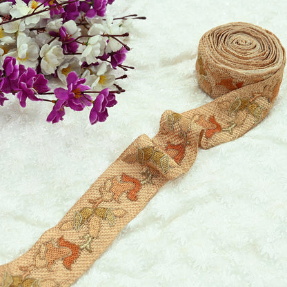 Indian Antique Vintage Real Chain Stitch Border Beige Hand Embroidered Craft Trim Lace Sewing Sarees Ribbon Recycled 1yard Net/Mesh