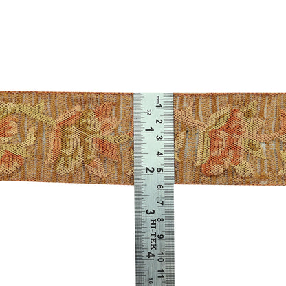 Indian Antique Vintage Real Chain Stitch Border Beige Hand Embroidered Craft Trim Lace Sewing Sarees Ribbon Recycled 1yard Net/Mesh