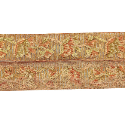 Indian Antique Vintage Real Chain Stitch Border Beige Hand Embroidered Craft Trim Lace Sewing Sarees Ribbon Recycled 1yard Net/Mesh