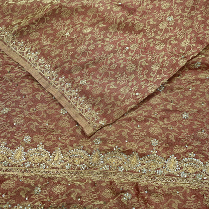 Indian Vintage Sari Golden Tissue Hand Embroidered Sarees Craft Fabric 5Yd Sewing Soft Ethnic Zardozi/Zari Dress making Crafting Upcycle