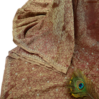 Indian Vintage Sari Golden Tissue Hand Embroidered Sarees Craft Fabric 5Yd Sewing Soft Ethnic Zardozi/Zari Dress making Crafting Upcycle