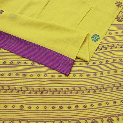 Indian Vintage Sari Lemon Green Pure Cotton Hand Woven Sarees Craft Fabric 6yd Ethnic Floral Crafting Upcycle Quilting Dress Making Fringes