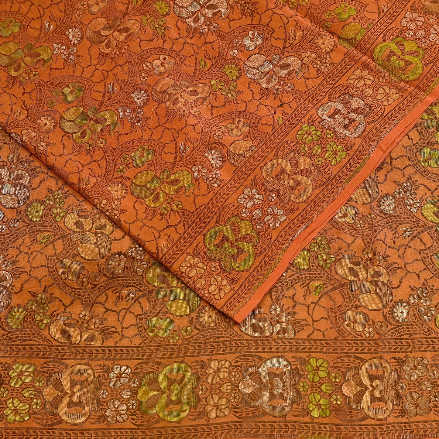 Indian Vintage Sari Orange 100% Pure Silk Hand Woven Sarees Craft Fabric 5Yd Ethnic Sewing Dress making Crafting Quilting Upcycle
