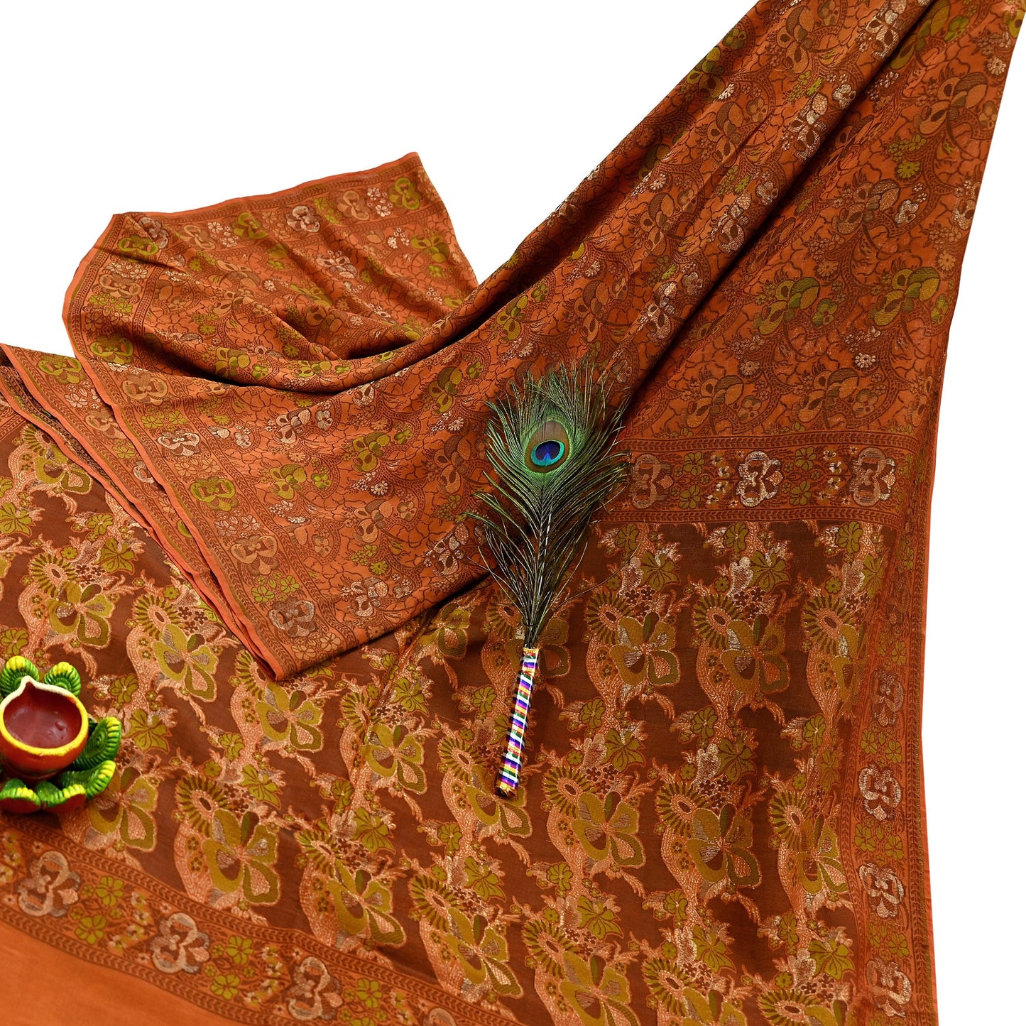 Indian Vintage Sari Orange 100% Pure Silk Hand Woven Sarees Craft Fabric 5Yd Ethnic Sewing Dress making Crafting Quilting Upcycle