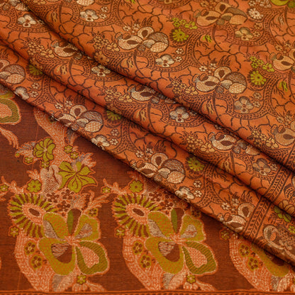 Indian Vintage Sari Orange 100% Pure Silk Hand Woven Sarees Craft Fabric 5Yd Ethnic Sewing Dress making Crafting Quilting Upcycle