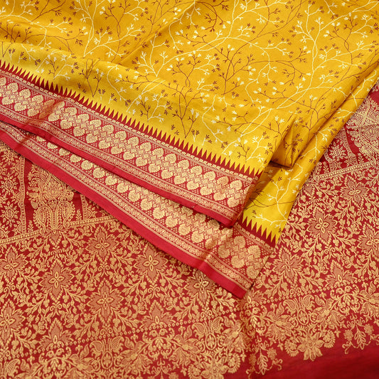 Vintage Sari Pure Silk Hand Woven Printed Saree Fabric 5yard Sewing Soft Dress Designing for Crafting Quilting Upcycle Soft Border