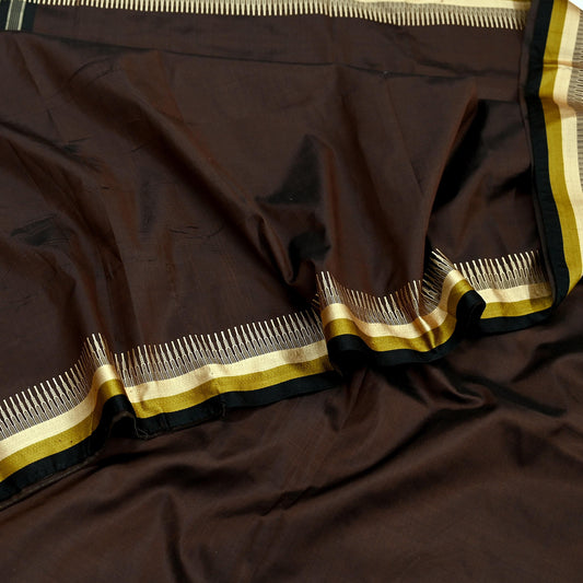 Indian Vintage Sari Black & Brown 100% Pure Silk Hand Woven Sarees Craft Fabric 5Yd Ethnic Sewing Dress making Crafting Quilting Upcycle