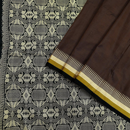 Indian Vintage Sari Black & Brown 100% Pure Silk Hand Woven Sarees Craft Fabric 5Yd Ethnic Sewing Dress making Crafting Quilting Upcycle