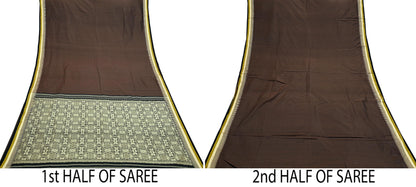 Indian Vintage Sari Black & Brown 100% Pure Silk Hand Woven Sarees Craft Fabric 5Yd Ethnic Sewing Dress making Crafting Quilting Upcycle