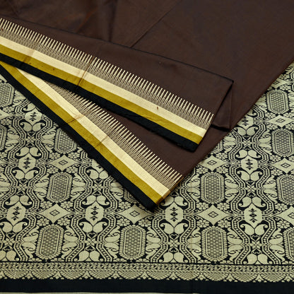 Indian Vintage Sari Black & Brown 100% Pure Silk Hand Woven Sarees Craft Fabric 5Yd Ethnic Sewing Dress making Crafting Quilting Upcycle