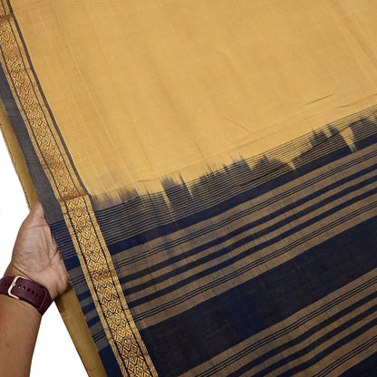 Vintage Sari Yellow & Blue Pure Cotton Hand Woven Sarees Craft Fabric Zari 5Yd Sewing Soft Crafting Dress making Upcycle Quilting Zigzag