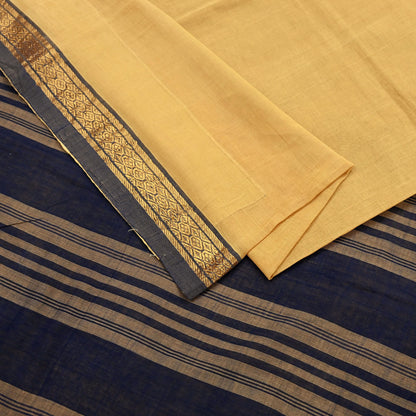 Vintage Sari Yellow & Blue Pure Cotton Hand Woven Sarees Craft Fabric Zari 5Yd Sewing Soft Crafting Dress making Upcycle Quilting Zigzag