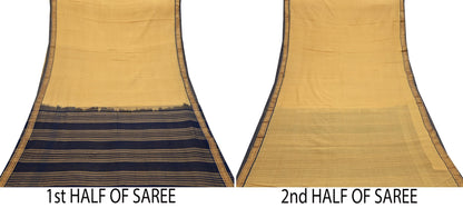Vintage Sari Yellow & Blue Pure Cotton Hand Woven Sarees Craft Fabric Zari 5Yd Sewing Soft Crafting Dress making Upcycle Quilting Zigzag
