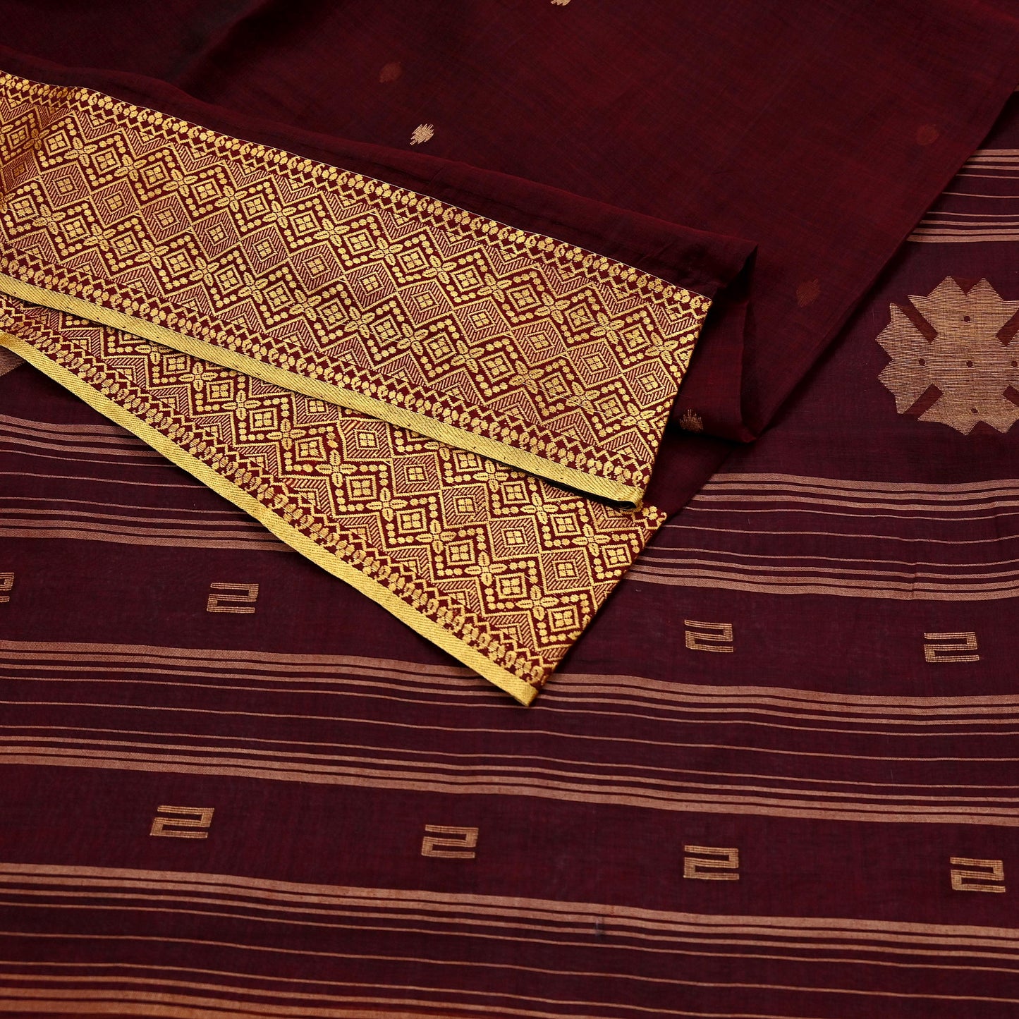 Indian Vintage Sari Maroon Pure Cotton Hand Woven Sarees Craft Fabric 5yd Ethnic Floral Crafting Upcycle Quilting Dress Making