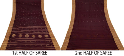 Indian Vintage Sari Maroon Pure Cotton Hand Woven Sarees Craft Fabric 5yd Ethnic Floral Crafting Upcycle Quilting Dress Making