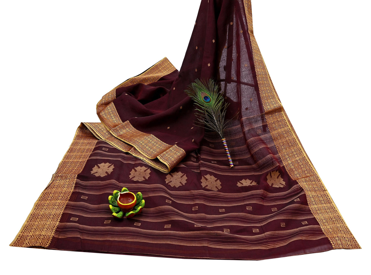 Indian Vintage Sari Maroon Pure Cotton Hand Woven Sarees Craft Fabric 5yd Ethnic Floral Crafting Upcycle Quilting Dress Making