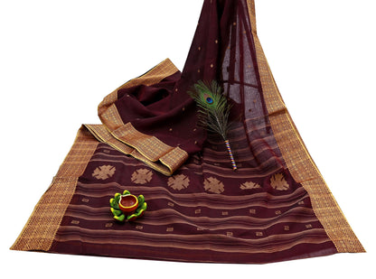 Indian Vintage Sari Maroon Pure Cotton Hand Woven Sarees Craft Fabric 5yd Ethnic Floral Crafting Upcycle Quilting Dress Making