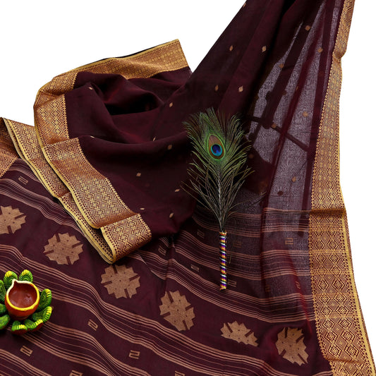 Indian Vintage Sari Maroon Pure Cotton Hand Woven Sarees Craft Fabric 5yd Ethnic Floral Crafting Upcycle Quilting Dress Making