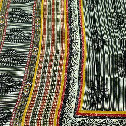 Indian Vintage Moss Crepe Saree Printed Abstract Sari Fabric 5 Yards Soft Craft Fabric for Sewing, Dressmaking, Quilting,Upcycling