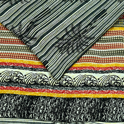 Indian Vintage Moss Crepe Saree Printed Abstract Sari Fabric 5 Yards Soft Craft Fabric for Sewing, Dressmaking, Quilting,Upcycling