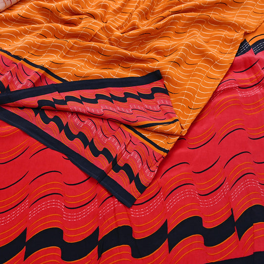 Indian Vintage Multi Pure Crepe Silk Saree Floral Print 5 Yards Soft Sewing Fabric for Dressmaking, Quilting, Crafting & Upcycling