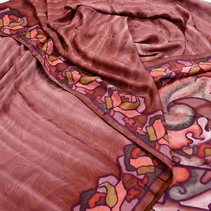Indian Vintage Saree Brown Pure Satin Silk Printed Sari 6yd Sewing Floral Soft Craft Fabric Dress Making Crafting Quilting