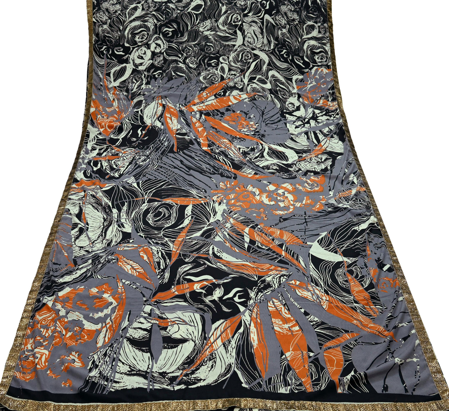 Indian Vintage Moss Crepe Saree Printed Abstract Sari Fabric 5 Yards Soft Craft Fabric for Sewing, Dressmaking, Quilting,Upcycling