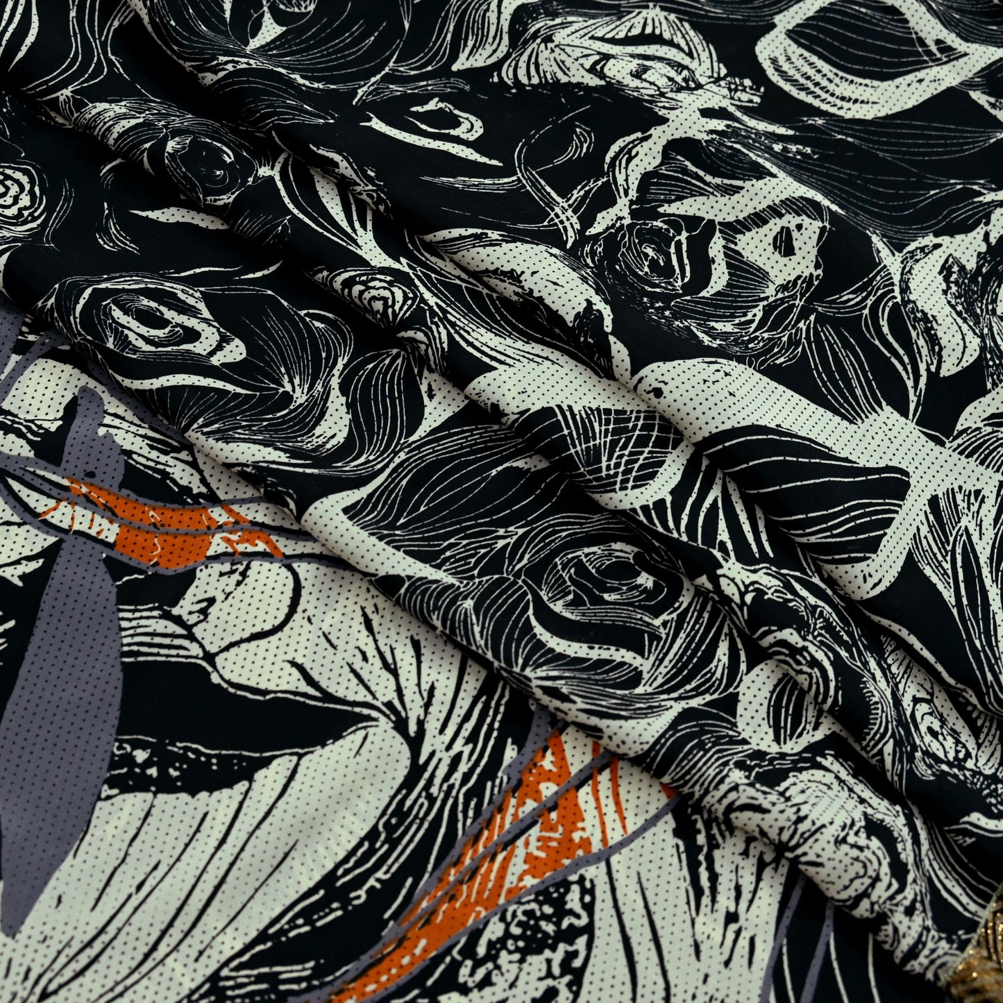 Indian Vintage Moss Crepe Saree Printed Abstract Sari Fabric 5 Yards Soft Craft Fabric for Sewing, Dressmaking, Quilting,Upcycling