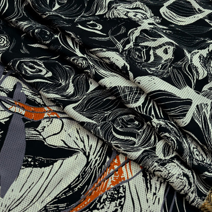 Indian Vintage Moss Crepe Saree Printed Abstract Sari Fabric 5 Yards Soft Craft Fabric for Sewing, Dressmaking, Quilting,Upcycling