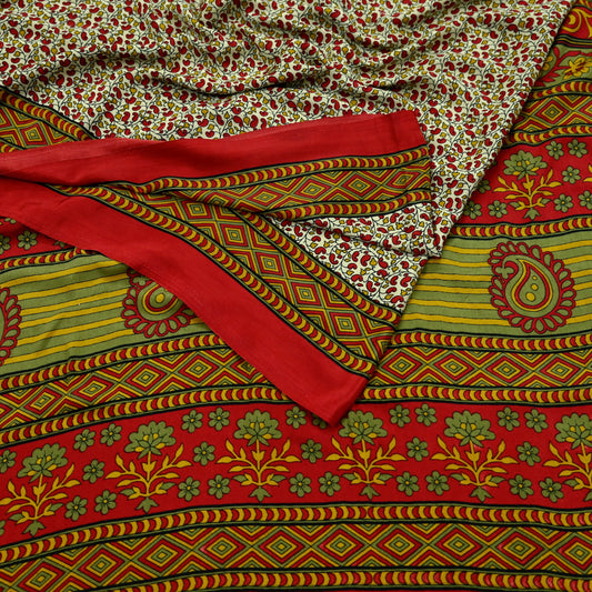 Indian Vintage Sari Moss Crepe Printed Saree Floral Design 6 Yards Soft Craft Fabric for Dressmaking, Décor, Quilting, & Upcycling