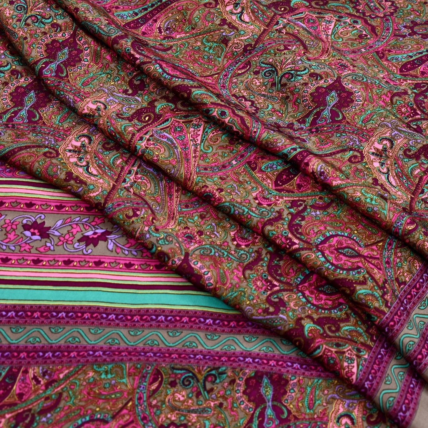 Indian Vintage Saree Purple & Brown Moss Crepe Printed Sari 6 Yards Floral Soft Fabric for Sewing, Dressmaking, Crafting, Quilting