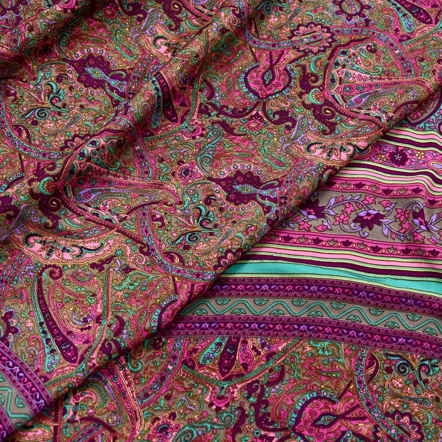 Indian Vintage Saree Purple & Brown Moss Crepe Printed Sari 6 Yards Floral Soft Fabric for Sewing, Dressmaking, Crafting, Quilting