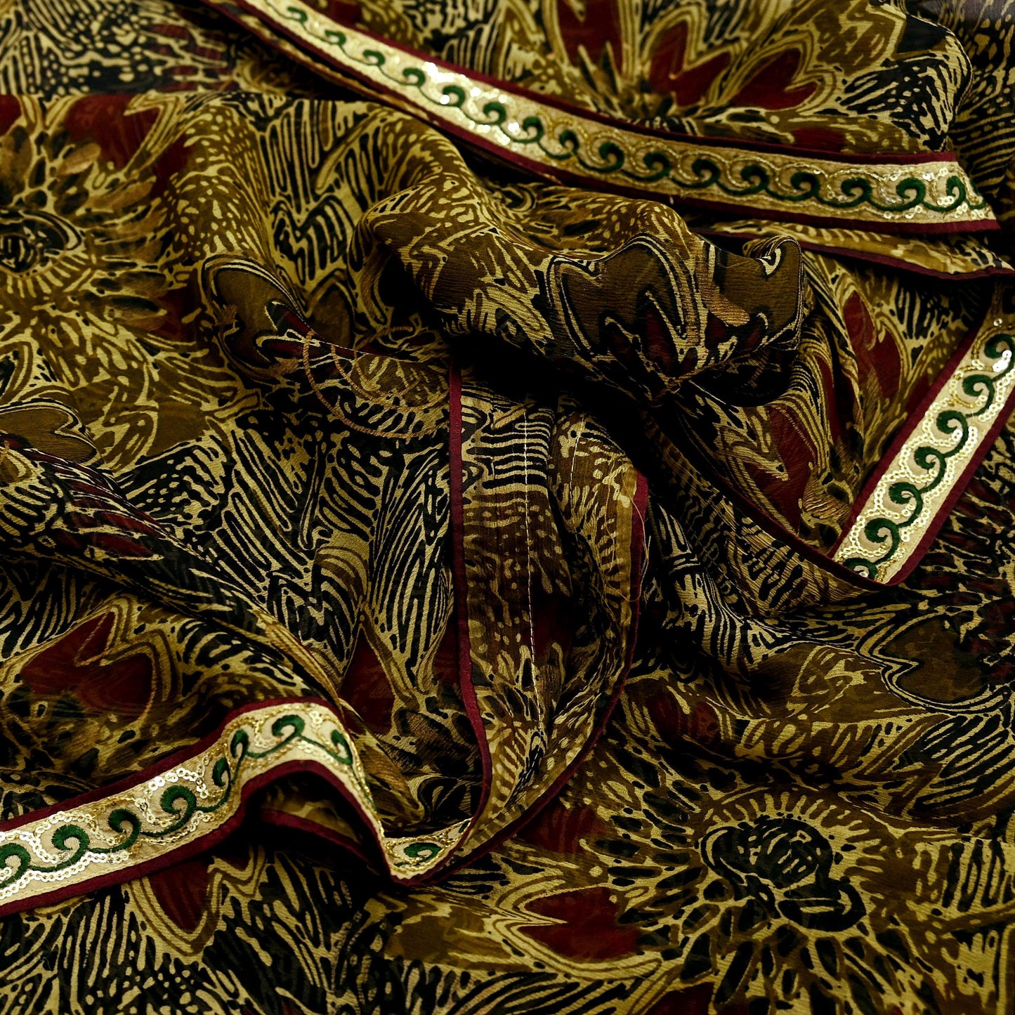 Vintage Sari 100% Pure Chiffon Silk Printed Sarees Sewing 5yd Craft Fabric Soft Dress Designing for Crafting Floral Quilting Upcycle
