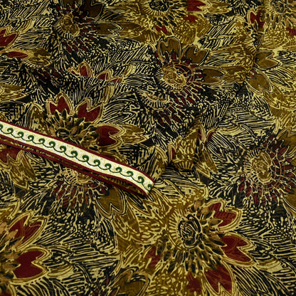 Vintage Sari 100% Pure Chiffon Silk Printed Sarees Sewing 5yd Craft Fabric Soft Dress Designing for Crafting Floral Quilting Upcycle