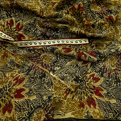 Vintage Sari 100% Pure Chiffon Silk Printed Sarees Sewing 5yd Craft Fabric Soft Dress Designing for Crafting Floral Quilting Upcycle