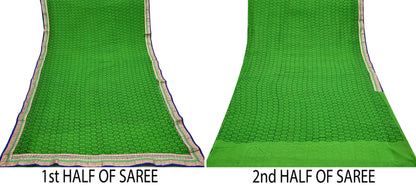 Indian Vintage Green Saree Pure Georgette Silk Hand Embroidered Sari Craft Fabric 5Yd Ethnic Soft Dress making Crafting Quilting