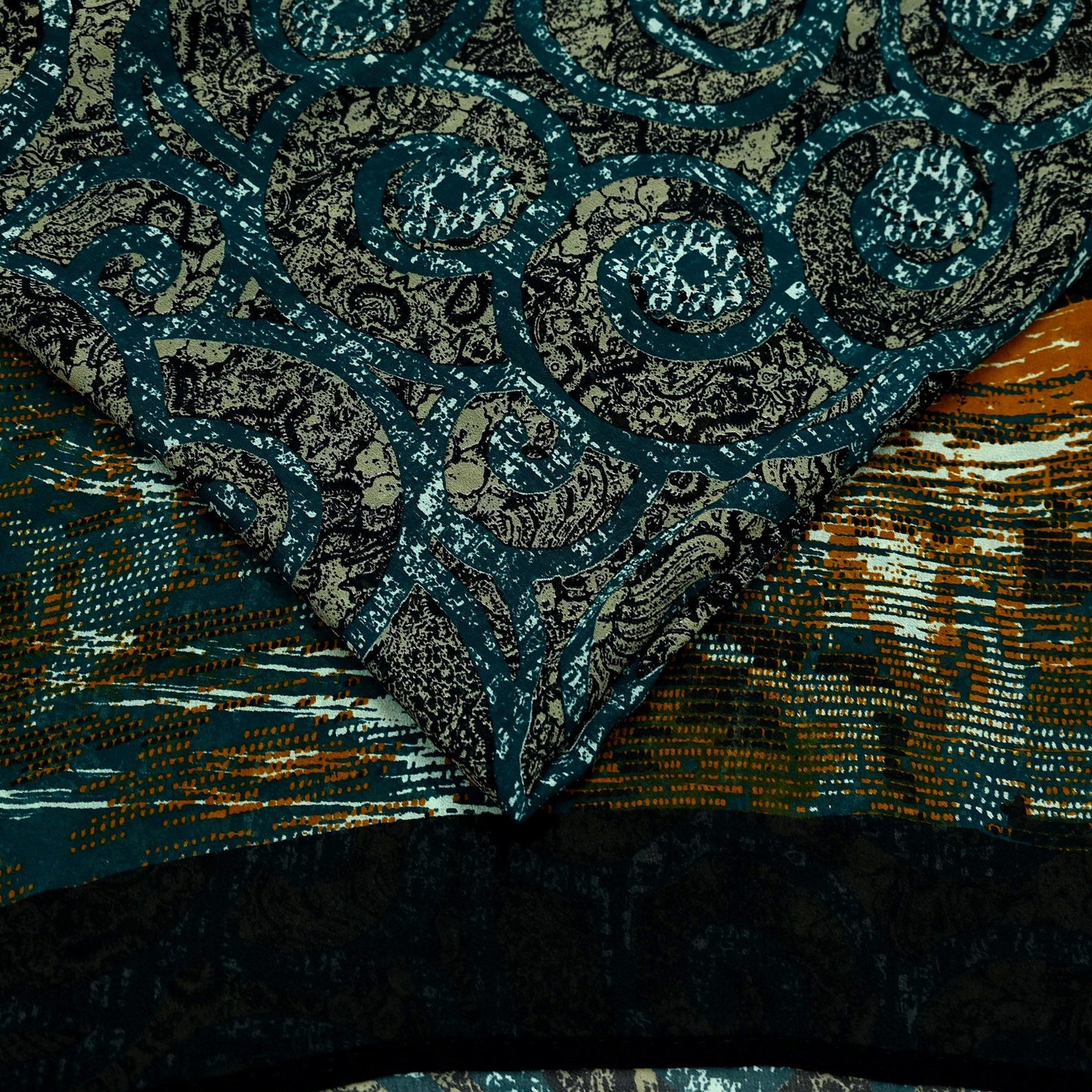 Indian Vintage Sari Green Pure Georgette Silk Printed Sarees 6Yd Craft Fabric Sewing Soft Dress Making Floral Quilting Used Upcycle