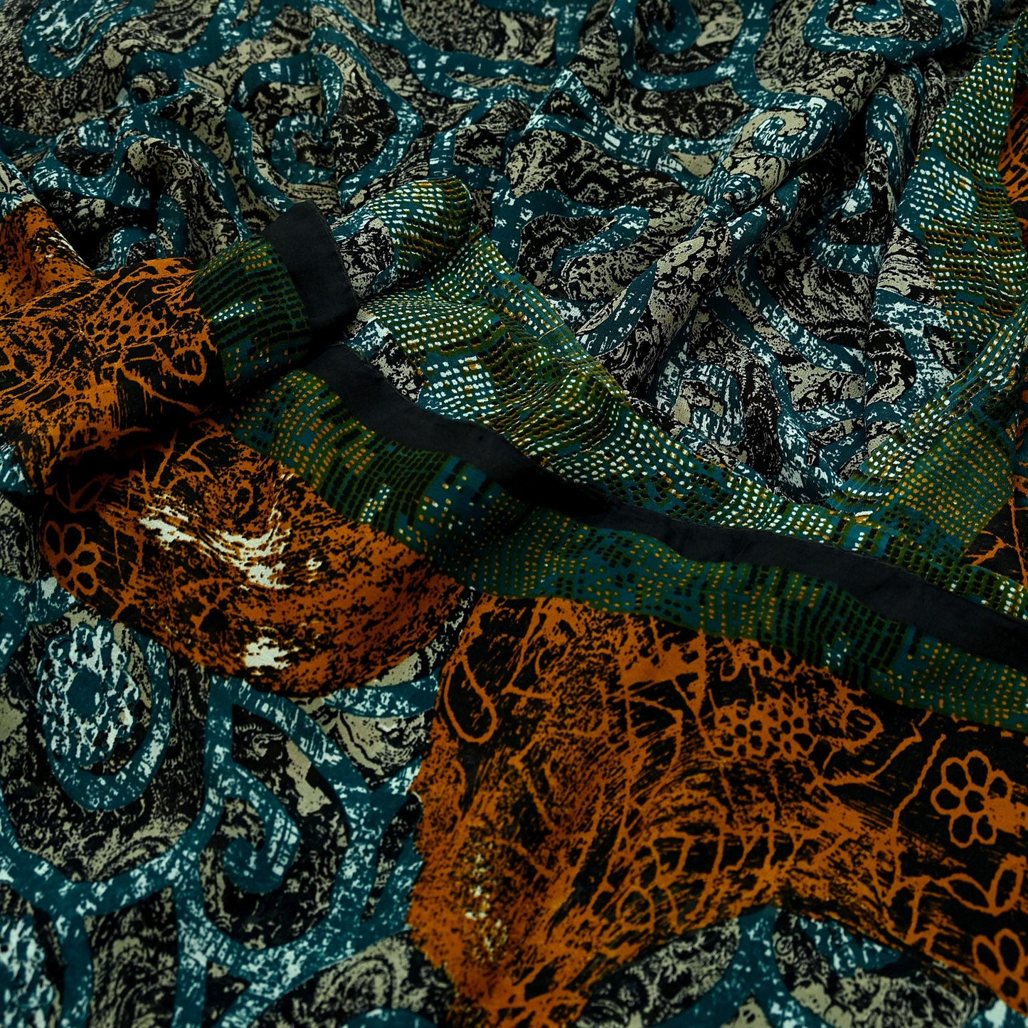 Indian Vintage Sari Green Pure Georgette Silk Printed Sarees 6Yd Craft Fabric Sewing Soft Dress Making Floral Quilting Used Upcycle