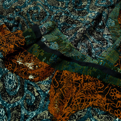 Indian Vintage Sari Green Pure Georgette Silk Printed Sarees 6Yd Craft Fabric Sewing Soft Dress Making Floral Quilting Used Upcycle