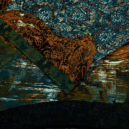 Indian Vintage Sari Green Pure Georgette Silk Printed Sarees 6Yd Craft Fabric Sewing Soft Dress Making Floral Quilting Used Upcycle