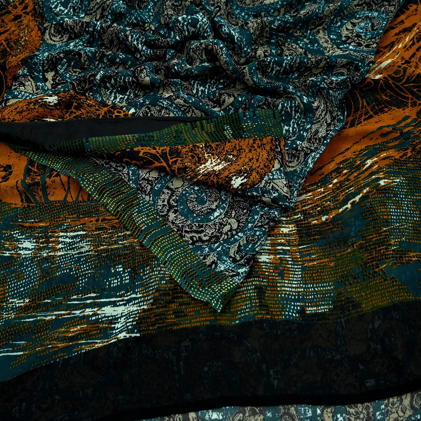 Indian Vintage Sari Green Pure Georgette Silk Printed Sarees 6Yd Craft Fabric Sewing Soft Dress Making Floral Quilting Used Upcycle