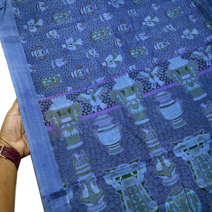 Vintage Sari Gray Pure Silk Printed Saree Fabric 6yard Sewing Soft Dress Designing for Crafting Quilting Upcycle Soft Border