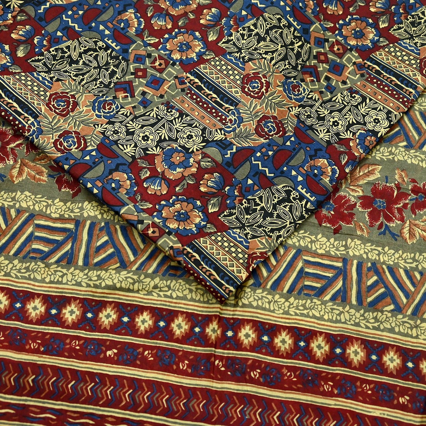 Indian Vintage Multi Pure Silk Printed Saree 5Yards Soft Floral Fabric for Dressmaking, Quilting, Crafting, Sewing, Dress Making