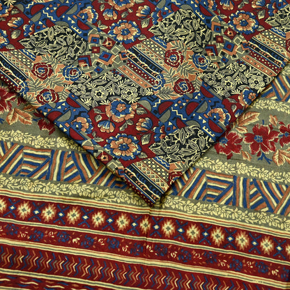 Indian Vintage Multi Pure Silk Printed Saree 5Yards Soft Floral Fabric for Dressmaking, Quilting, Crafting, Sewing, Dress Making