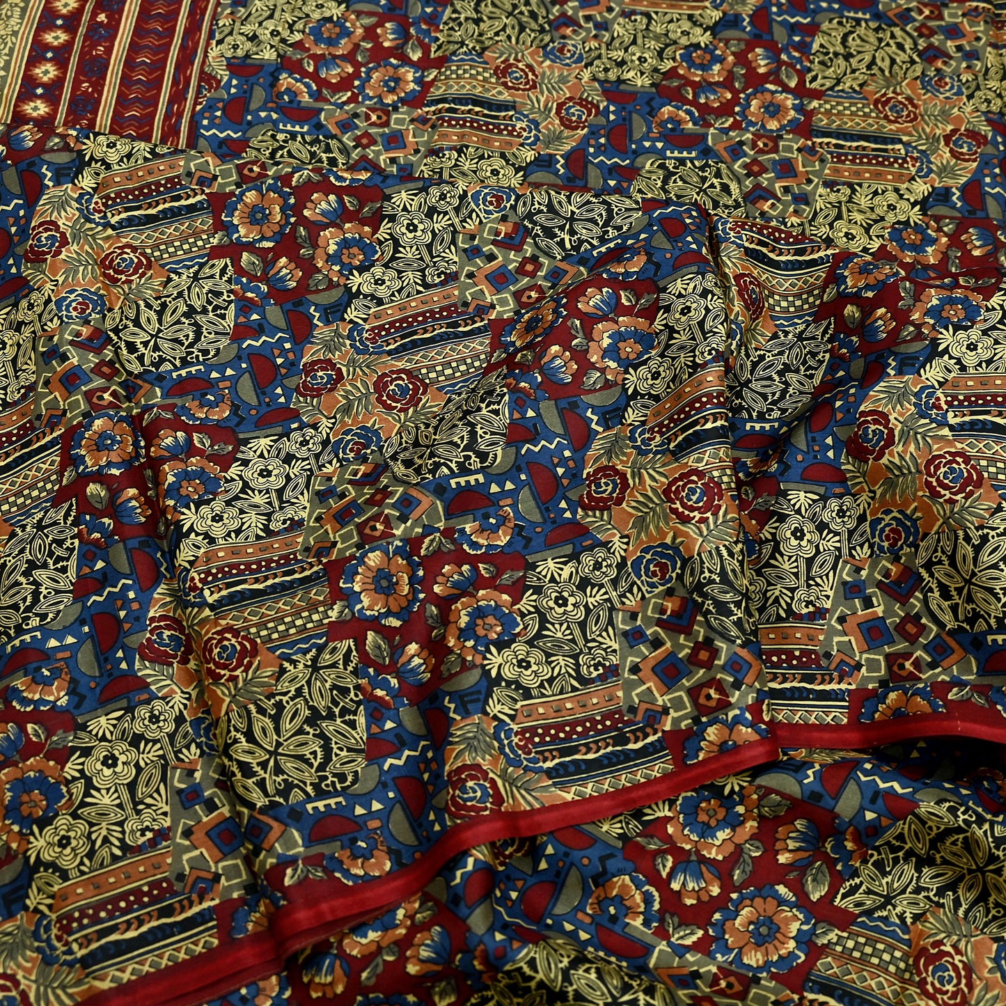 Indian Vintage Multi Pure Silk Printed Saree 5Yards Soft Floral Fabric for Dressmaking, Quilting, Crafting, Sewing, Dress Making