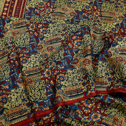 Indian Vintage Multi Pure Silk Printed Saree 5Yards Soft Floral Fabric for Dressmaking, Quilting, Crafting, Sewing, Dress Making