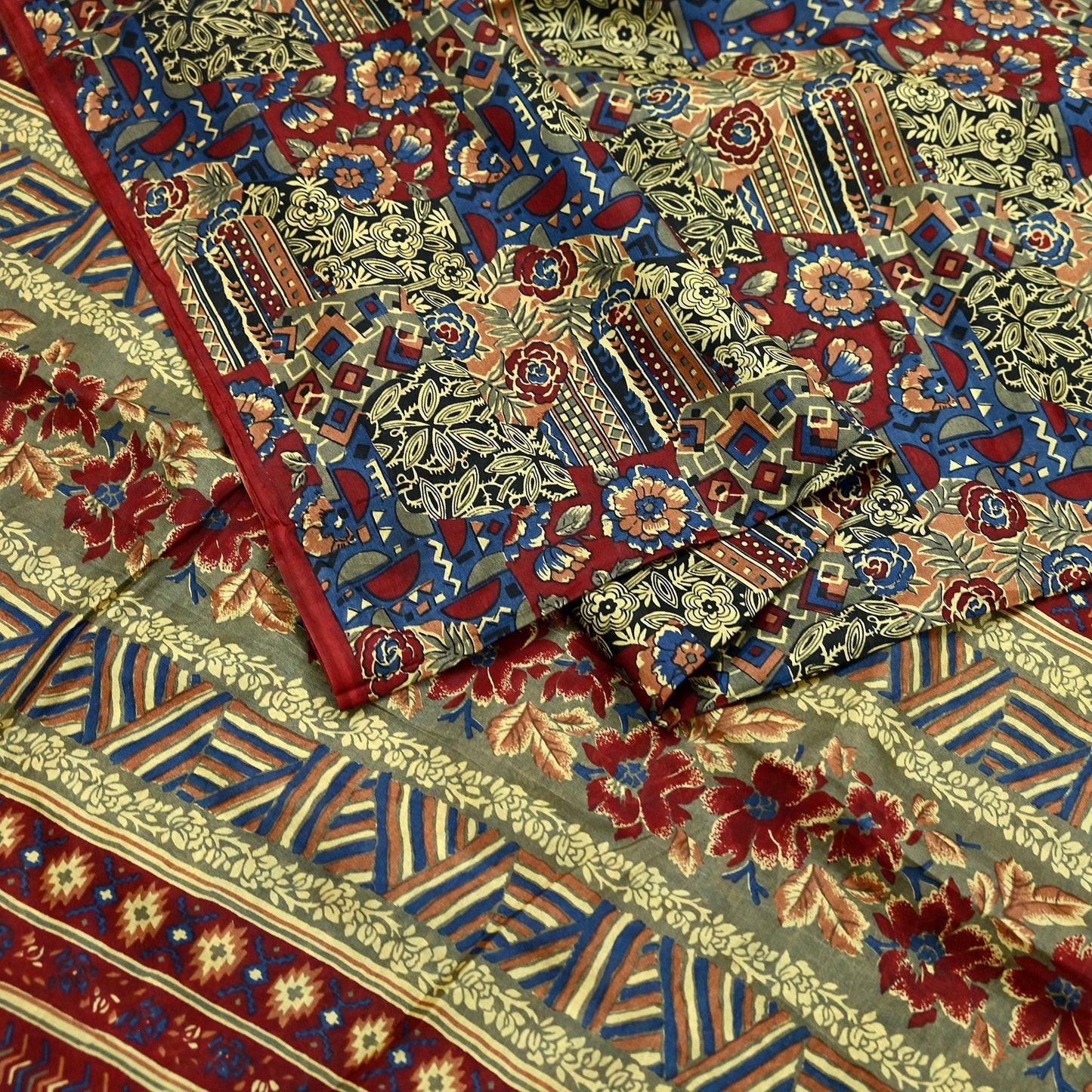 Indian Vintage Multi Pure Silk Printed Saree 5Yards Soft Floral Fabric for Dressmaking, Quilting, Crafting, Sewing, Dress Making