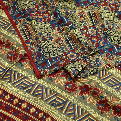 Indian Vintage Multi Pure Silk Printed Saree 5Yards Soft Floral Fabric for Dressmaking, Quilting, Crafting, Sewing, Dress Making